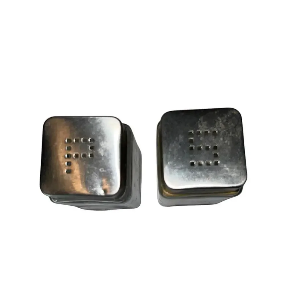 Tuscan Olive Oil Glass Salt Pepper Shakers Set‎ Square Metal Lids Kitchen Decor